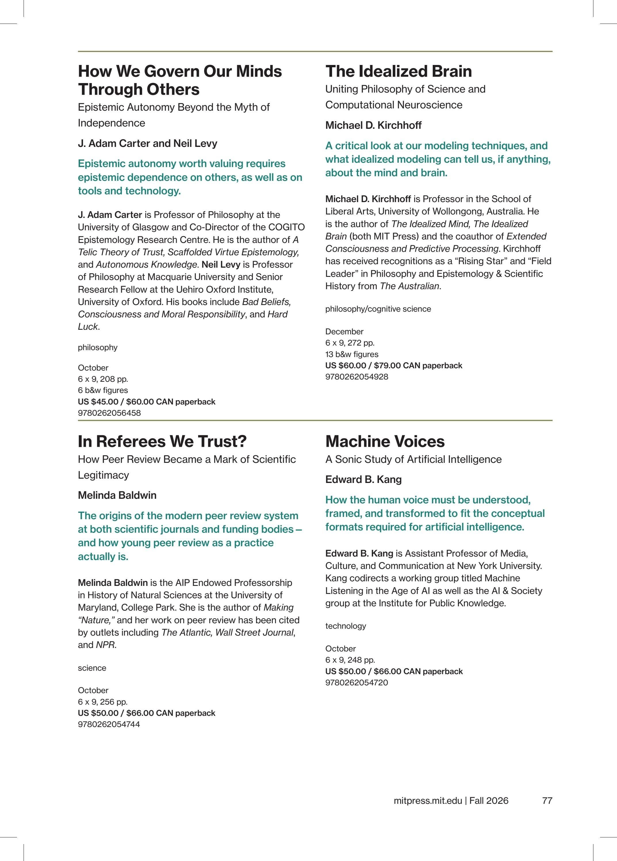 MIT Press Fall 2026 Catalog Weekly Ad January 1 - December 31, 2026