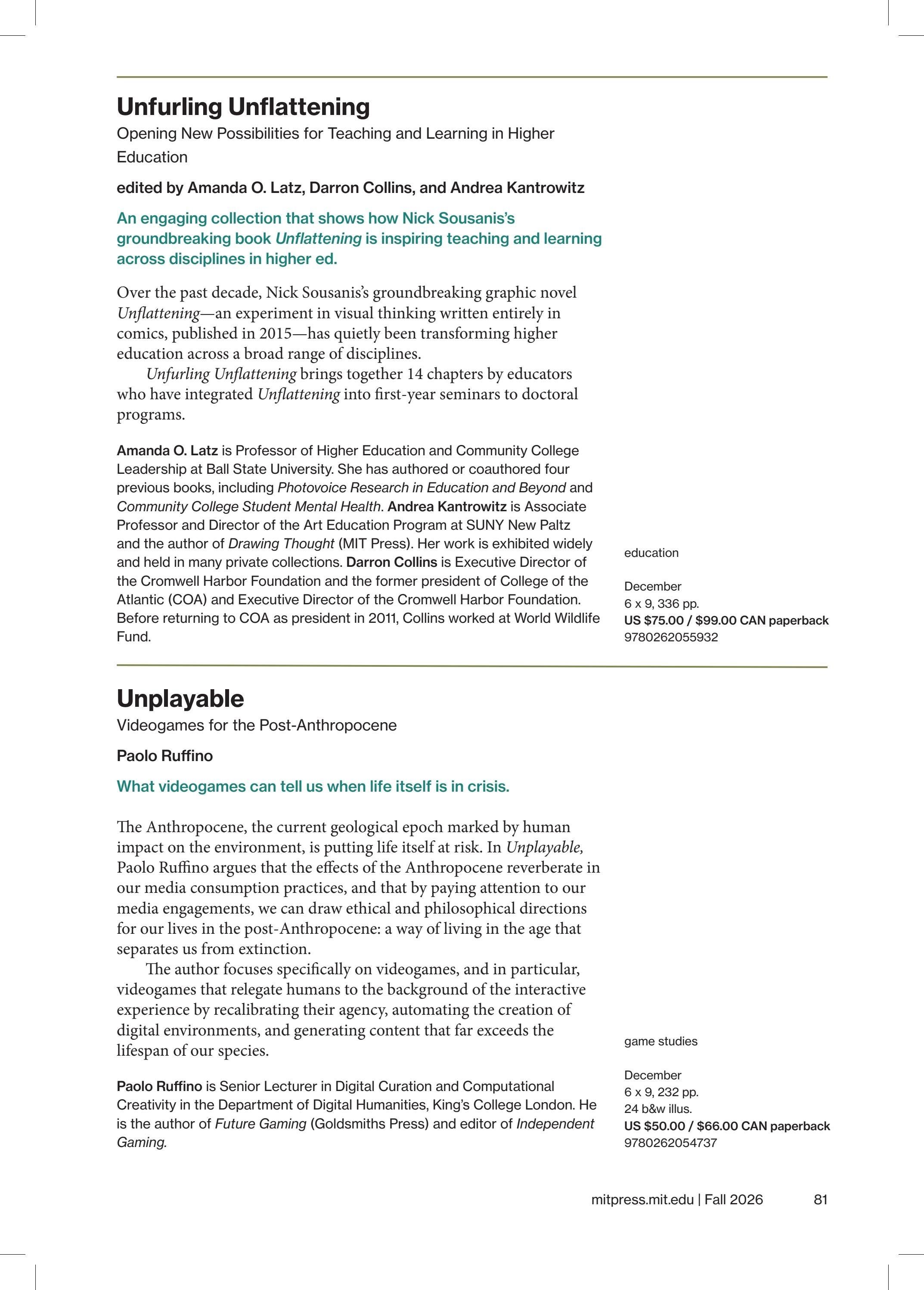 MIT Press Fall 2026 Catalog Weekly Ad January 1 - December 31, 2026