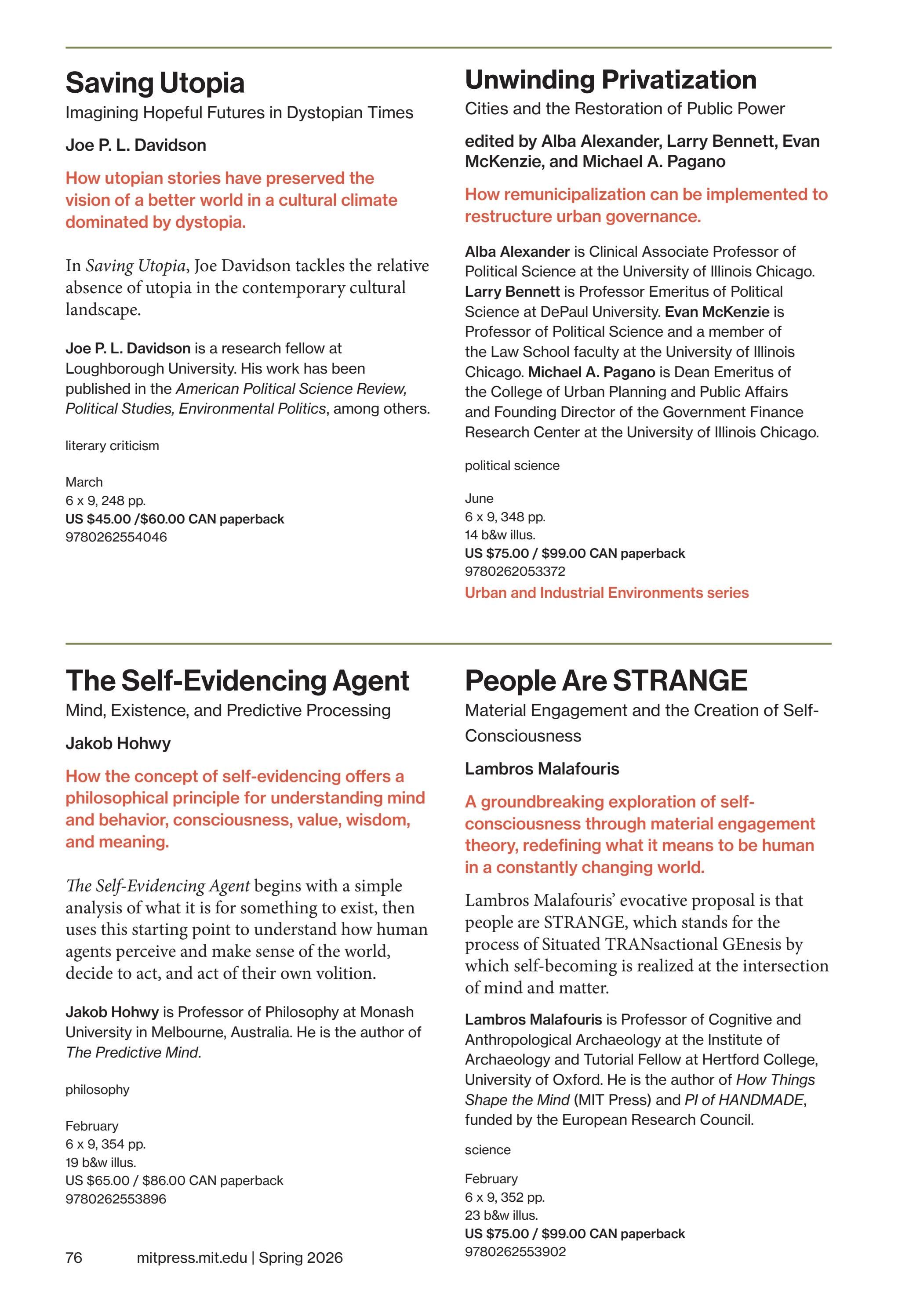 MIT Press Spring 2026 Catalog Weekly Ad January 1 - December 31, 2026