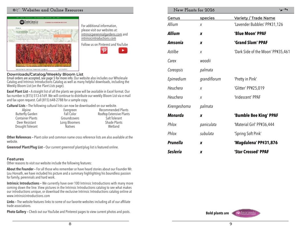 Intrinsic Perennial Gardens Perennial Catalog Weekly Ad January 1 - December 31, 2026