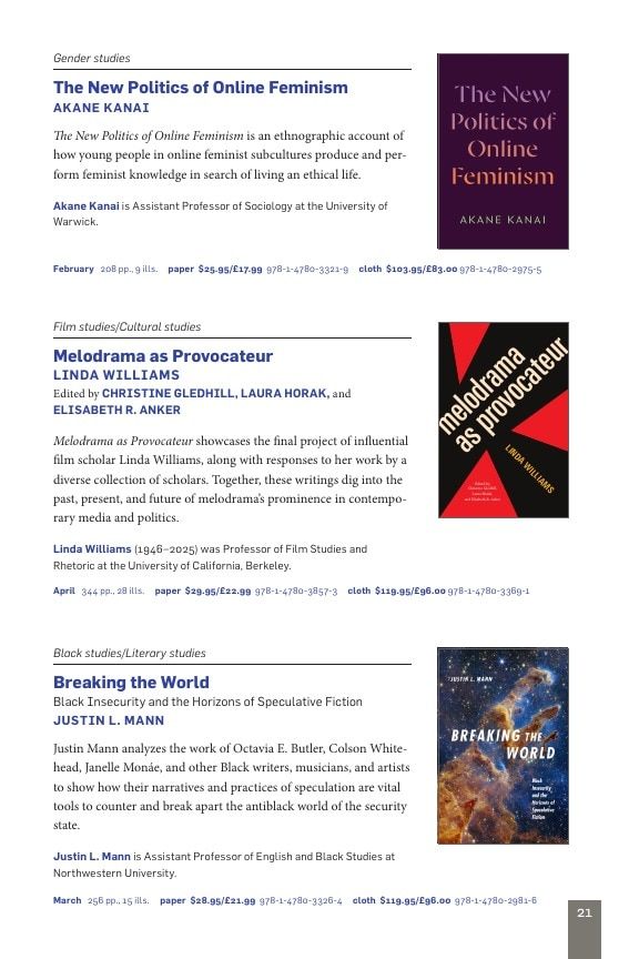 Duke University Press Spring 2026 Catalog Weekly Ad December 31, 2025 - December 31, 2026