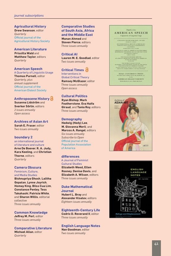 Duke University Press Spring 2026 Catalog Weekly Ad December 31, 2025 - December 31, 2026