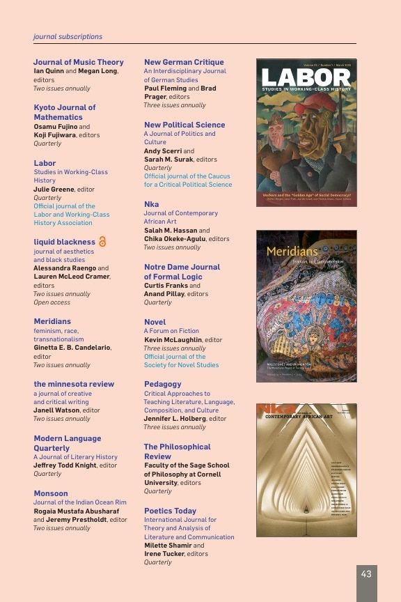 Duke University Press Spring 2026 Catalog Weekly Ad December 31, 2025 - December 31, 2026
