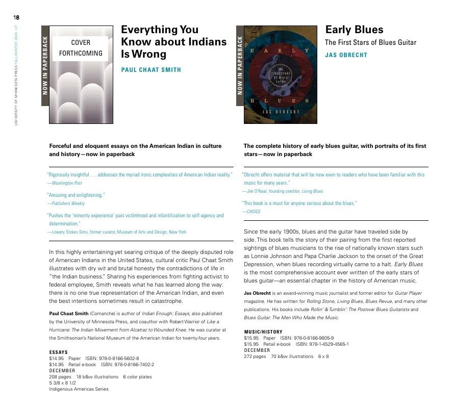 University of Minnesota Press Fall and Winter 2026-27 Catalog Weekly Ad December 31, 2025 - December 31, 2026