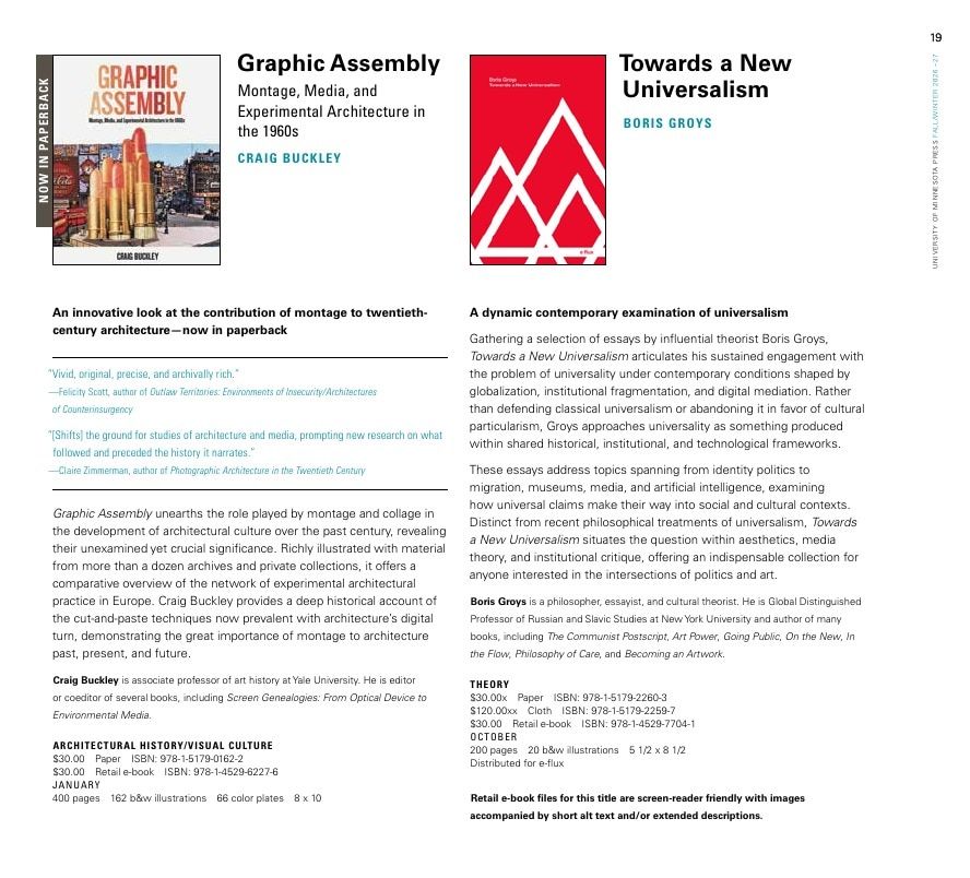 University of Minnesota Press Fall and Winter 2026-27 Catalog Weekly Ad December 31, 2025 - December 31, 2026