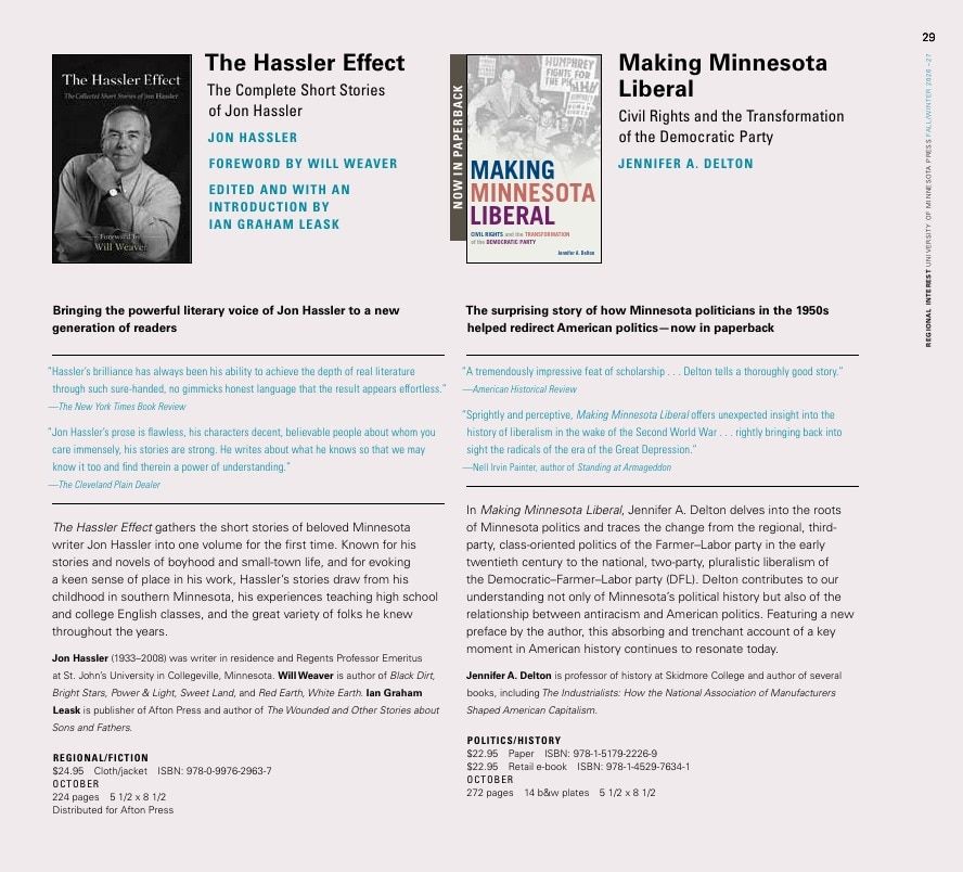University of Minnesota Press Fall and Winter 2026-27 Catalog Weekly Ad December 31, 2025 - December 31, 2026