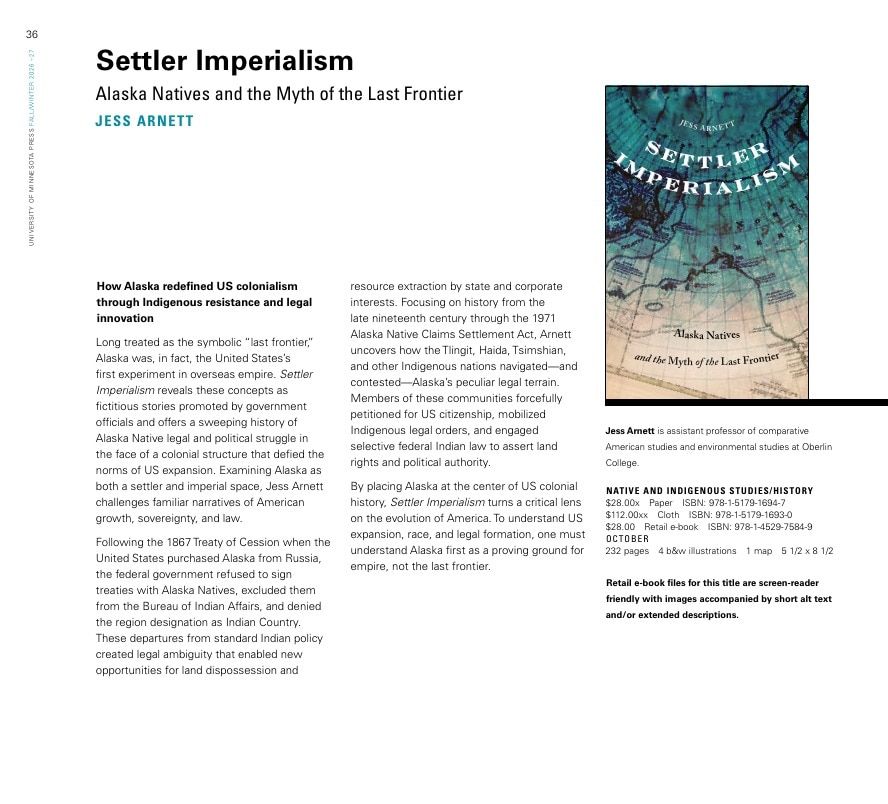 University of Minnesota Press Fall and Winter 2026-27 Catalog Weekly Ad December 31, 2025 - December 31, 2026