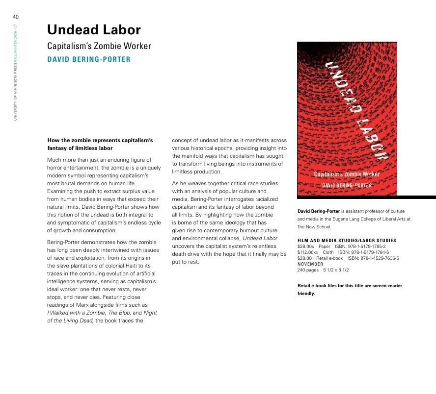 University of Minnesota Press Fall and Winter 2026-27 Catalog Weekly Ad December 31, 2025 - December 31, 2026