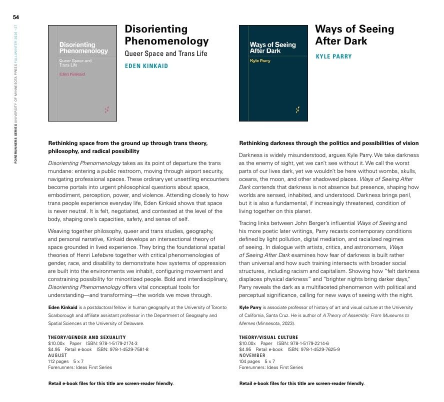 University of Minnesota Press Fall and Winter 2026-27 Catalog Weekly Ad December 31, 2025 - December 31, 2026
