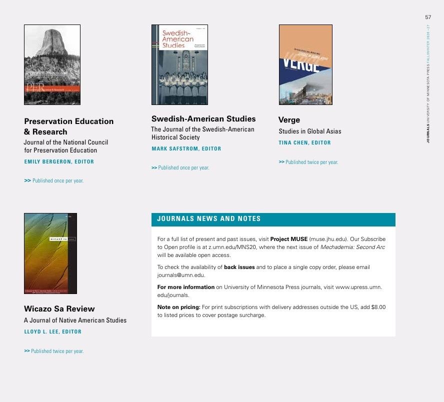 University of Minnesota Press Fall and Winter 2026-27 Catalog Weekly Ad December 31, 2025 - December 31, 2026