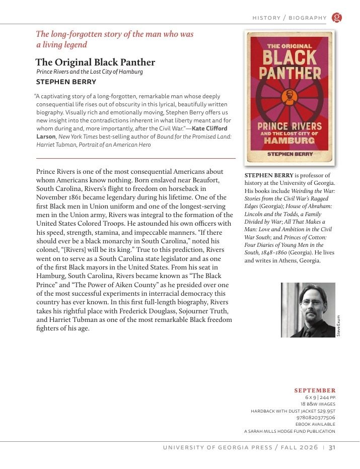 University of Georgia Press Fall 2026 Catalog Weekly Ad December 31, 2025 - December 31, 2026