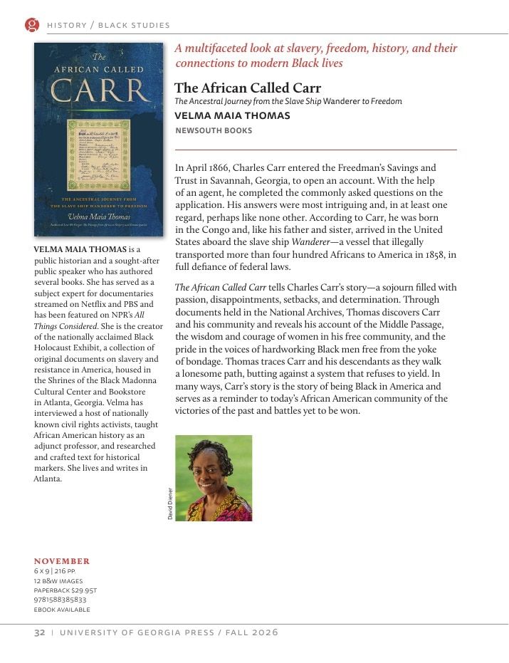 University of Georgia Press Fall 2026 Catalog Weekly Ad December 31, 2025 - December 31, 2026