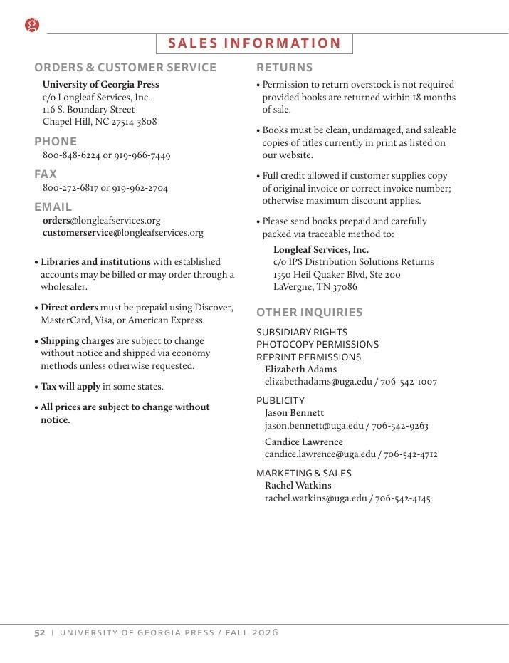University of Georgia Press Fall 2026 Catalog Weekly Ad December 31, 2025 - December 31, 2026