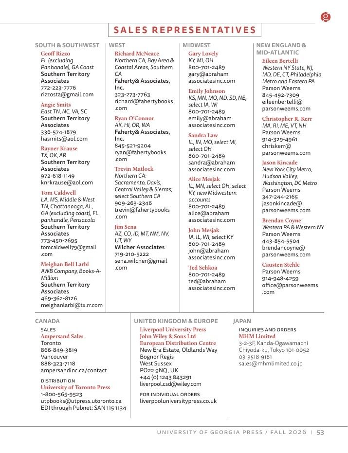 University of Georgia Press Fall 2026 Catalog Weekly Ad December 31, 2025 - December 31, 2026