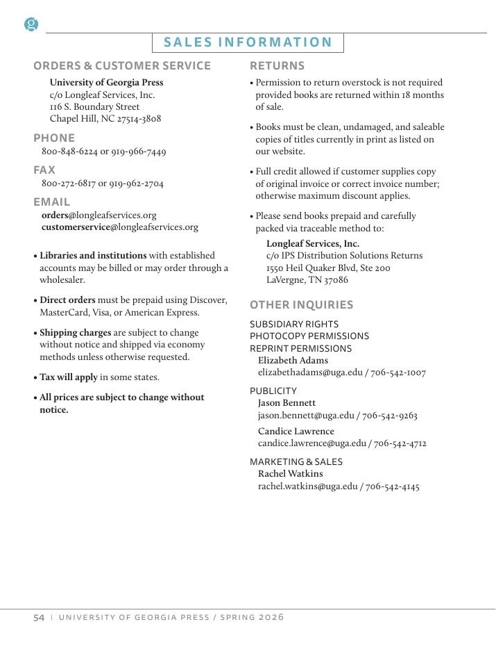 University of Georgia Press Spring 2026 Catalog Weekly Ad December 31, 2025 - December 31, 2026