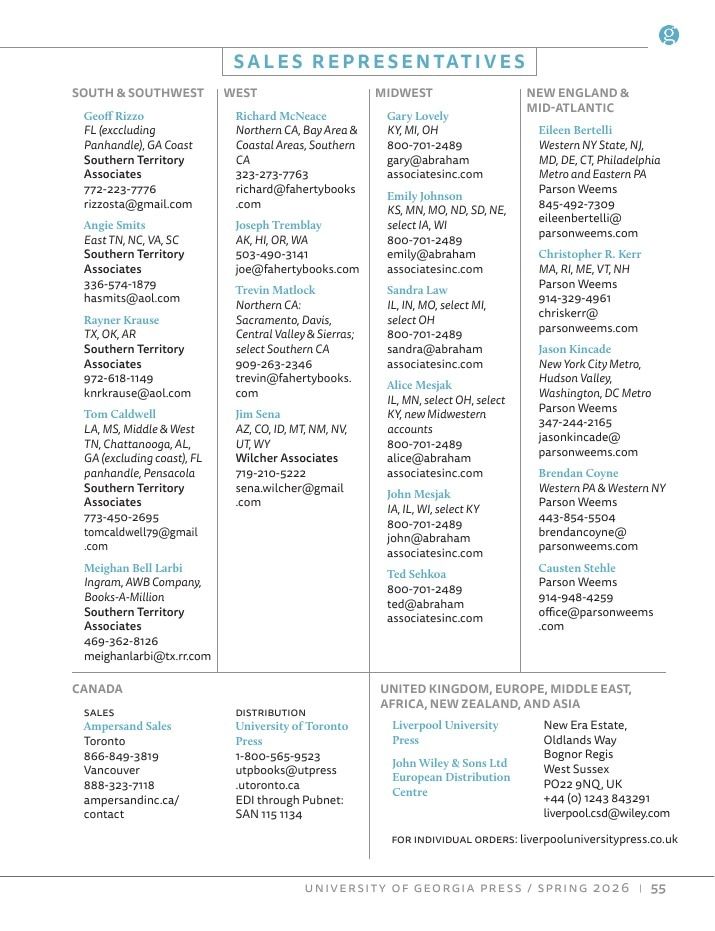 University of Georgia Press Spring 2026 Catalog Weekly Ad December 31, 2025 - December 31, 2026