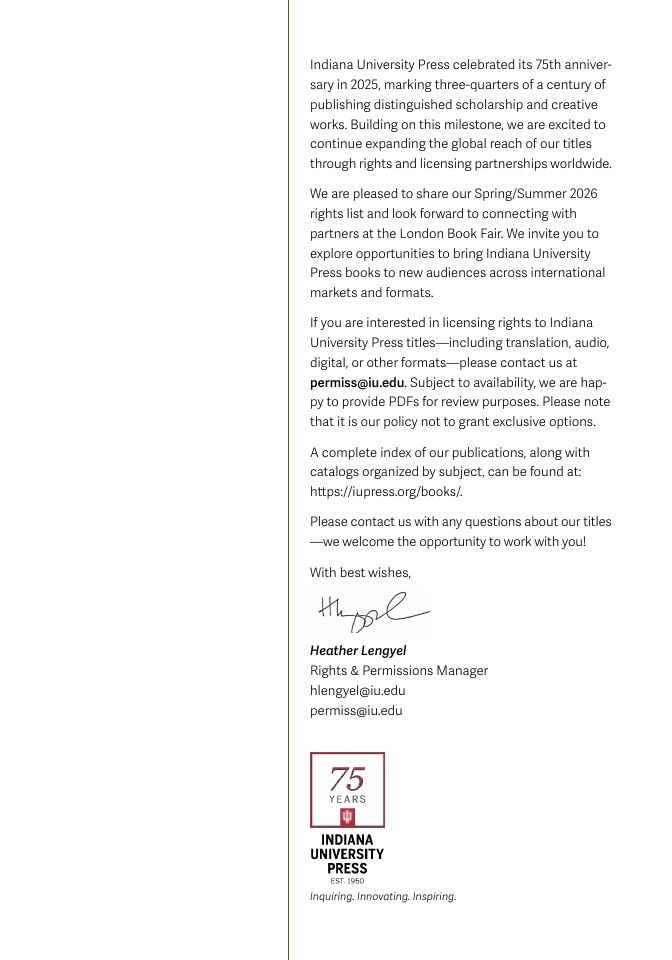 Indiana University Press Rights Catalog Weekly Ad December 31, 2025 - December 31, 2026