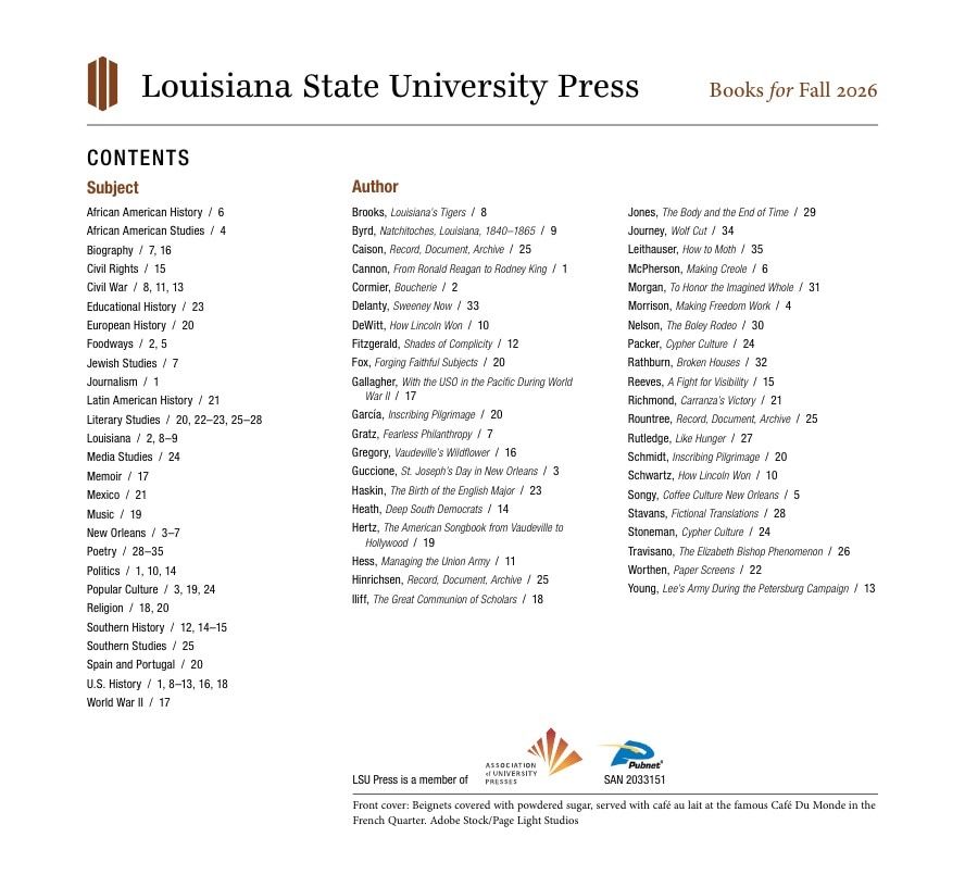 LSU Press Fall 2026 Catalog Weekly Ad December 31, 2025 - December 31, 2026