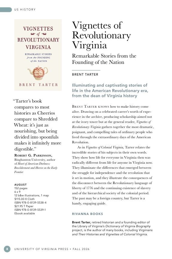 University of Virginia Press Fall 2026 Catalog Weekly Ad December 31, 2025 - December 31, 2026