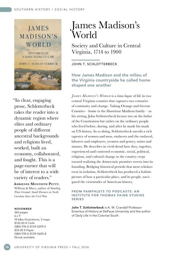 University of Virginia Press Fall 2026 Catalog Weekly Ad December 31, 2025 - December 31, 2026