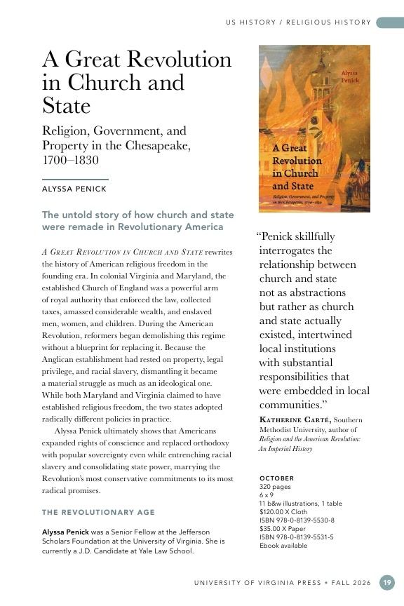 University of Virginia Press Fall 2026 Catalog Weekly Ad December 31, 2025 - December 31, 2026