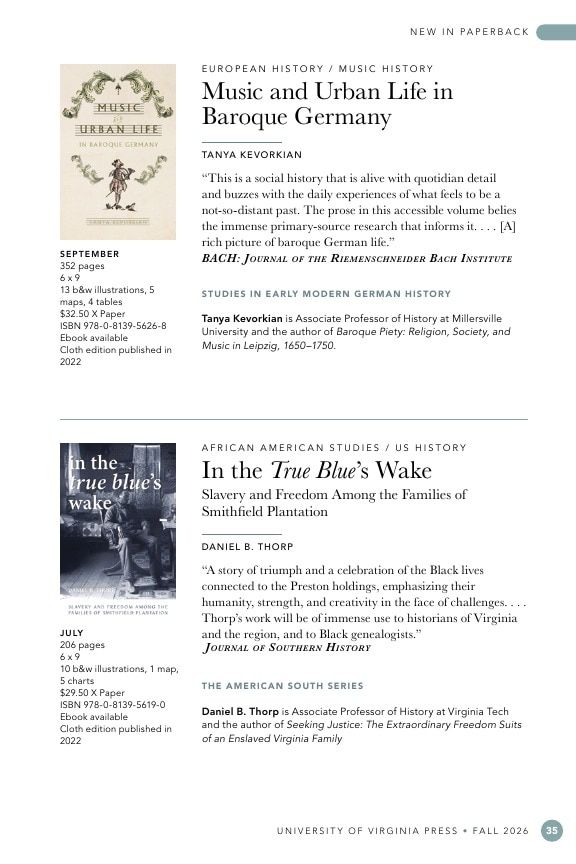 University of Virginia Press Fall 2026 Catalog Weekly Ad December 31, 2025 - December 31, 2026