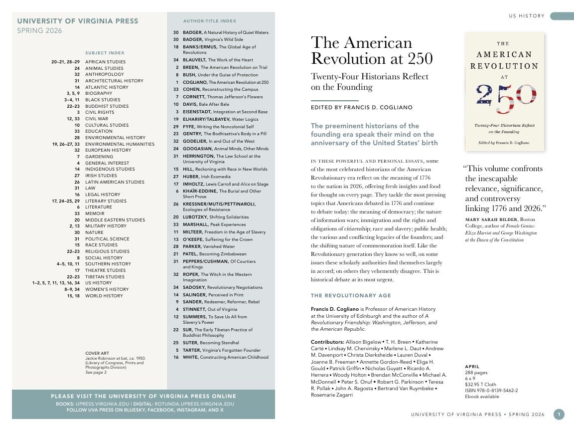 University of Virginia Press Spring 2026 Catalog Weekly Ad December 31, 2025 - December 31, 2026