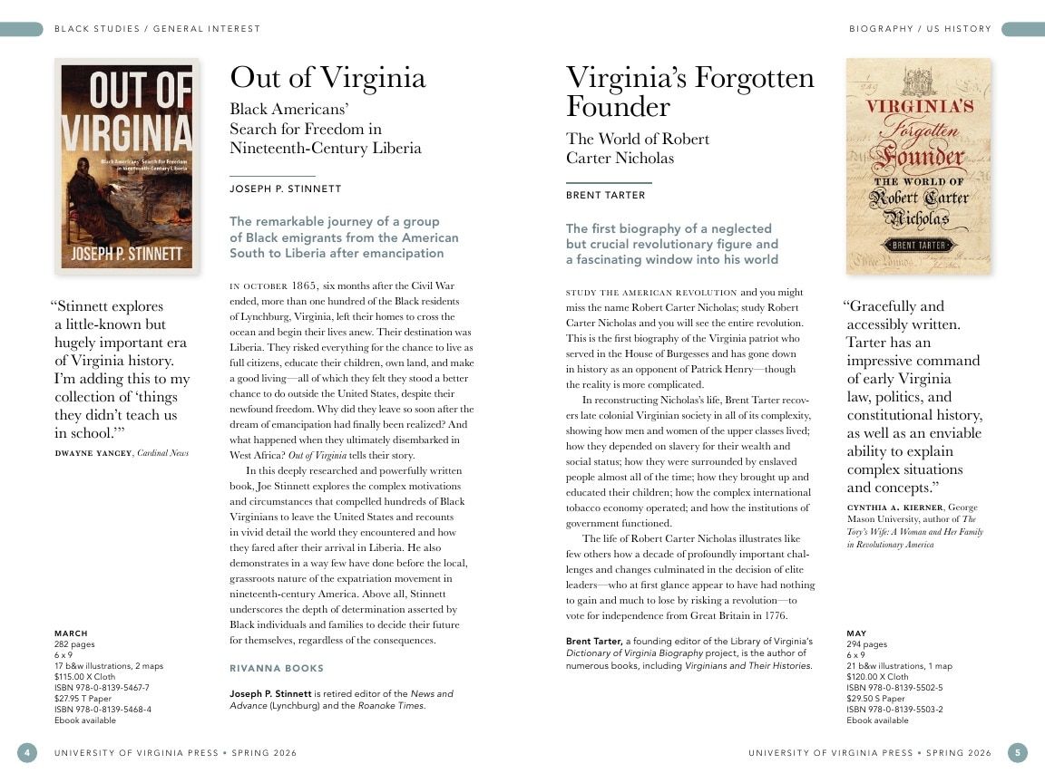 University of Virginia Press Spring 2026 Catalog Weekly Ad December 31, 2025 - December 31, 2026