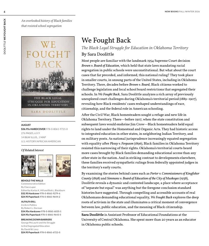 University of Oklahoma Press Fall 2026 Catalog Weekly Ad December 31, 2025 - December 31, 2026