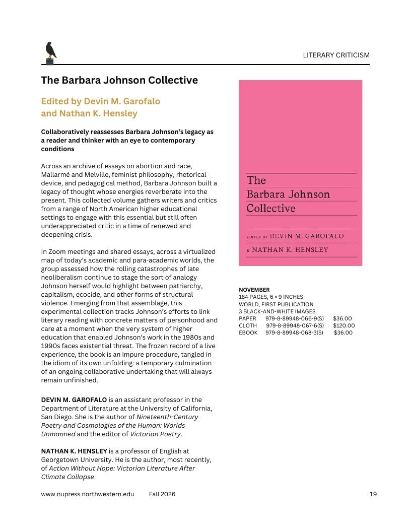 Northwestern University Press Fall 2026 Catalog Weekly Ad December 31, 2025 - December 31, 2026