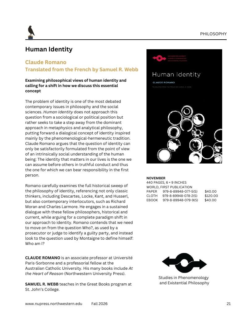Northwestern University Press Fall 2026 Catalog Weekly Ad December 31, 2025 - December 31, 2026