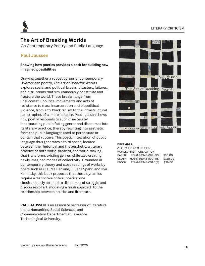 Northwestern University Press Fall 2026 Catalog Weekly Ad December 31, 2025 - December 31, 2026