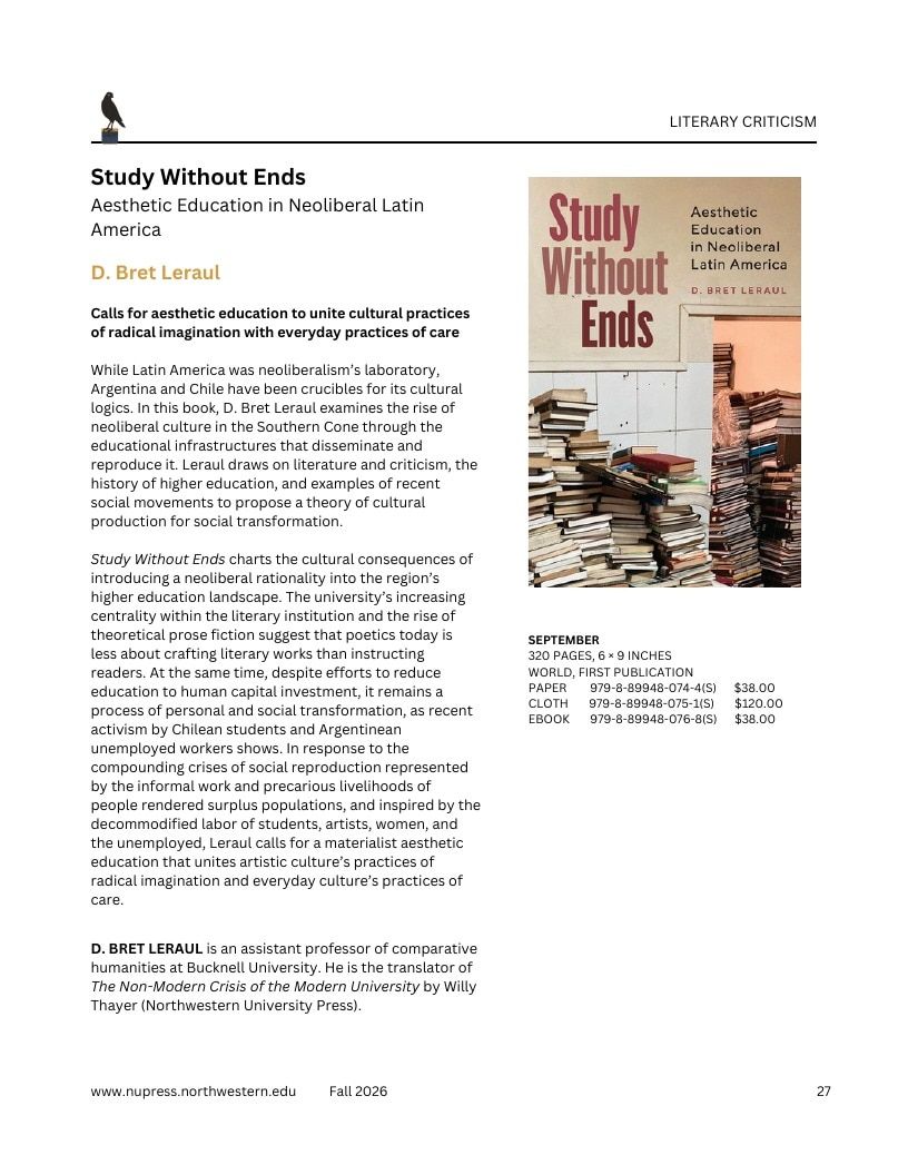 Northwestern University Press Fall 2026 Catalog Weekly Ad December 31, 2025 - December 31, 2026