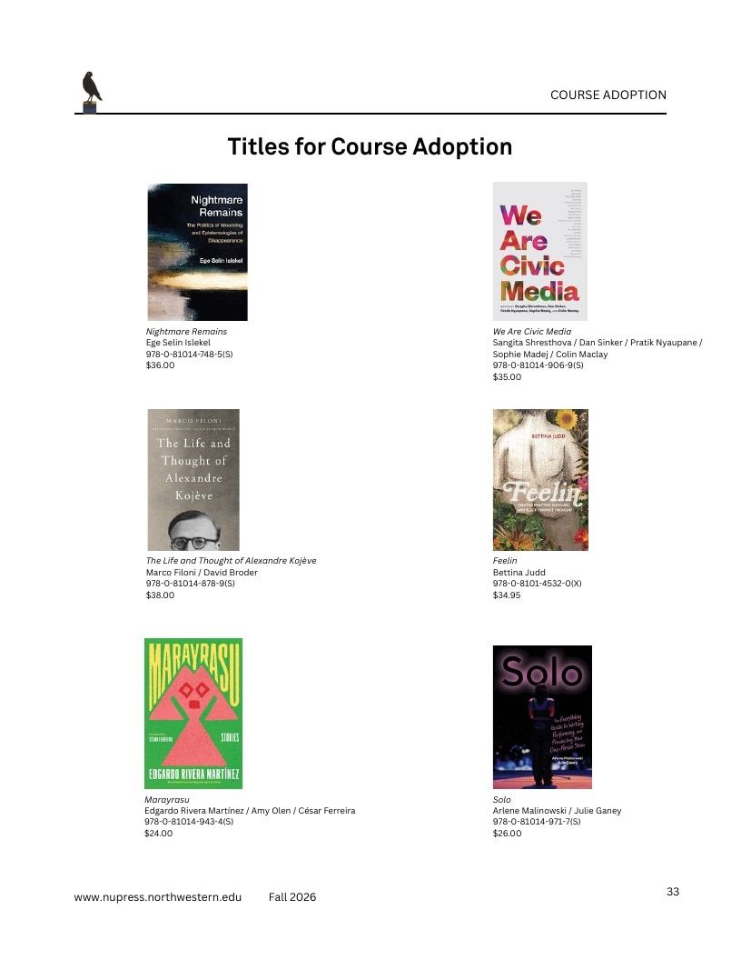 Northwestern University Press Fall 2026 Catalog Weekly Ad December 31, 2025 - December 31, 2026