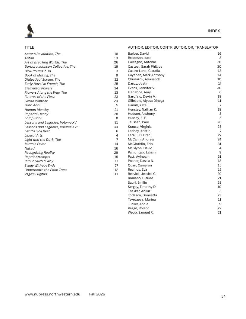 Northwestern University Press Fall 2026 Catalog Weekly Ad December 31, 2025 - December 31, 2026