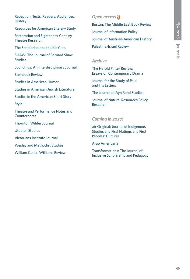 Penn State University Press Fall 2026 Catalog Weekly Ad December 31, 2025 - December 31, 2026