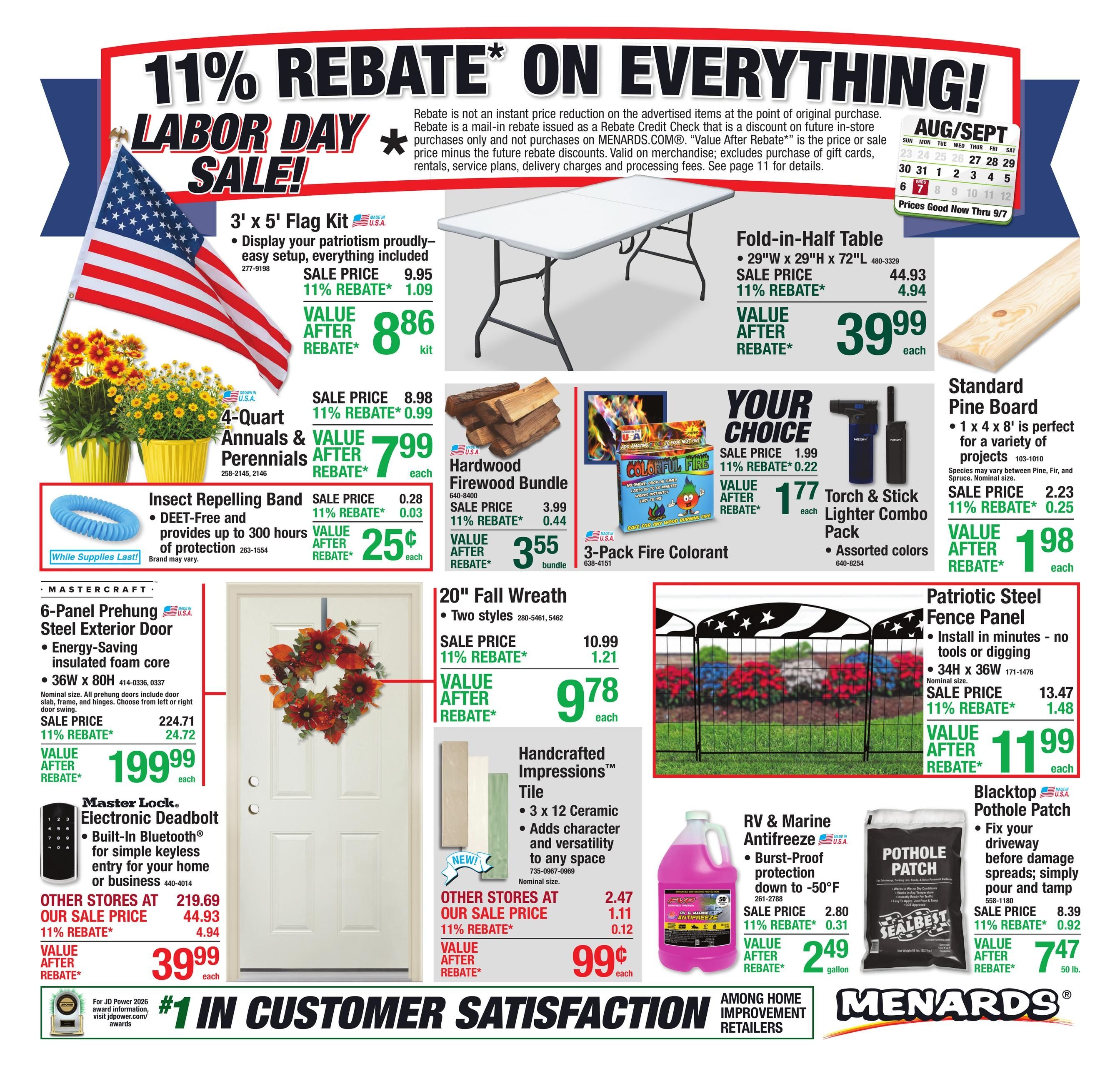 Menards (Chicago–Riverside Area, IL) 11% Rebate Sale Weekly Ad August 26 - September 7, 2026