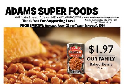 Adams Super Foods Weekly Ad August 26 - September 1, 2026