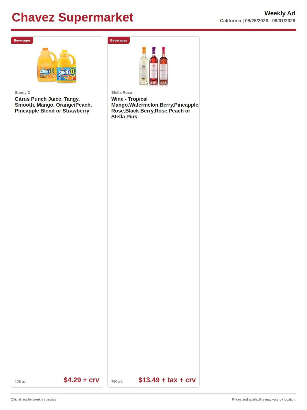 Chavez Supermarket Weekly Ad August 26 - September 1, 2026