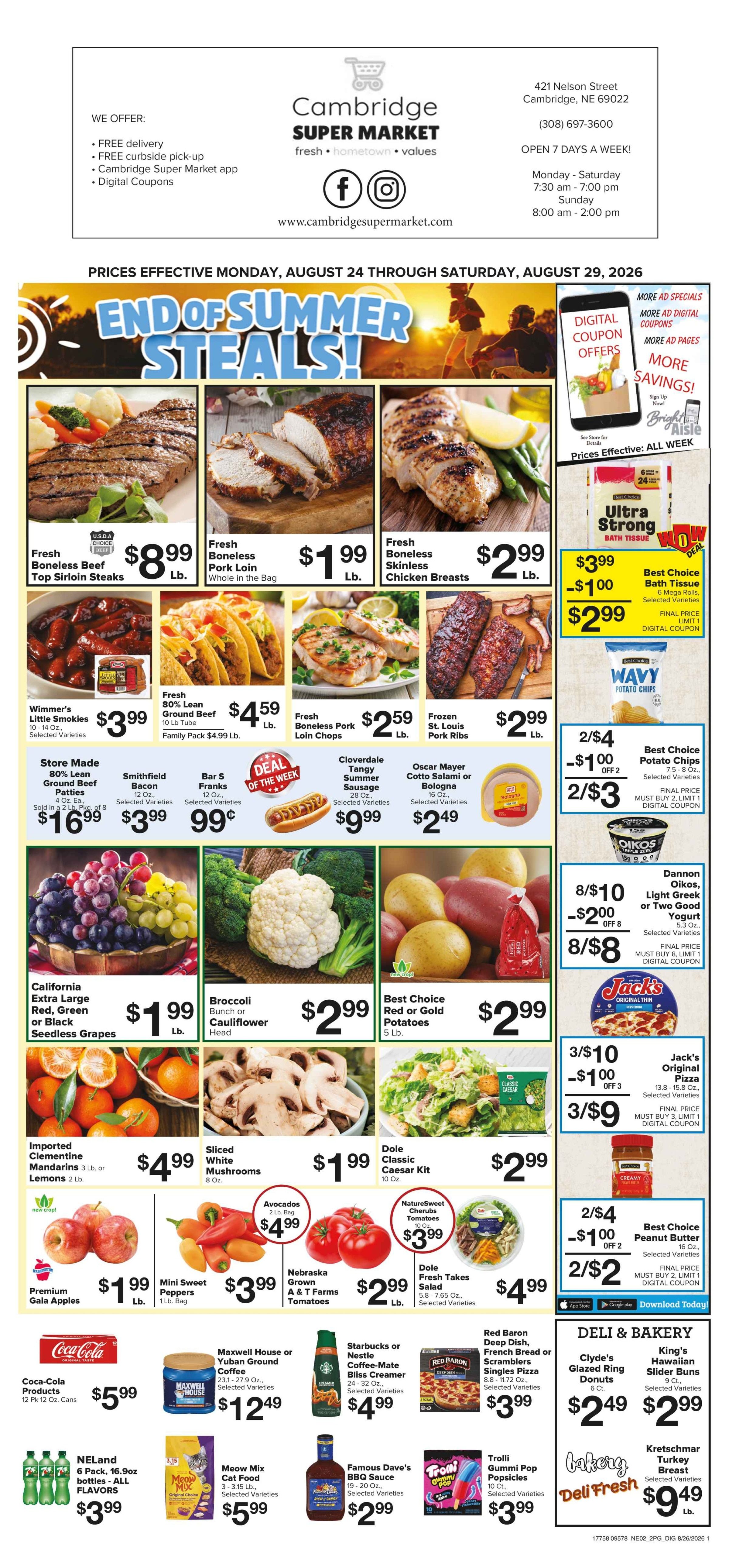 Cambridge Super Market End of Summer Steals! Weekly Ad August 24 - 29, 2026