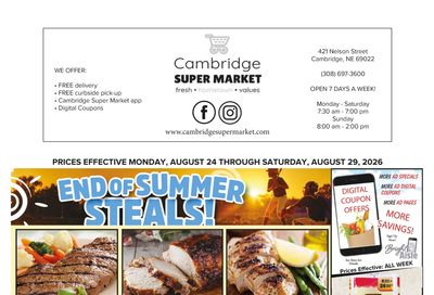 Cambridge Super Market End of Summer Steals! Weekly Ad August 24 - 29, 2026