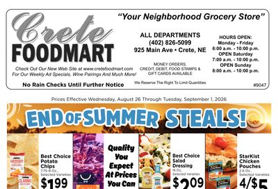 Crete Foodmart Weekly Ad August 26 - September 1, 2026