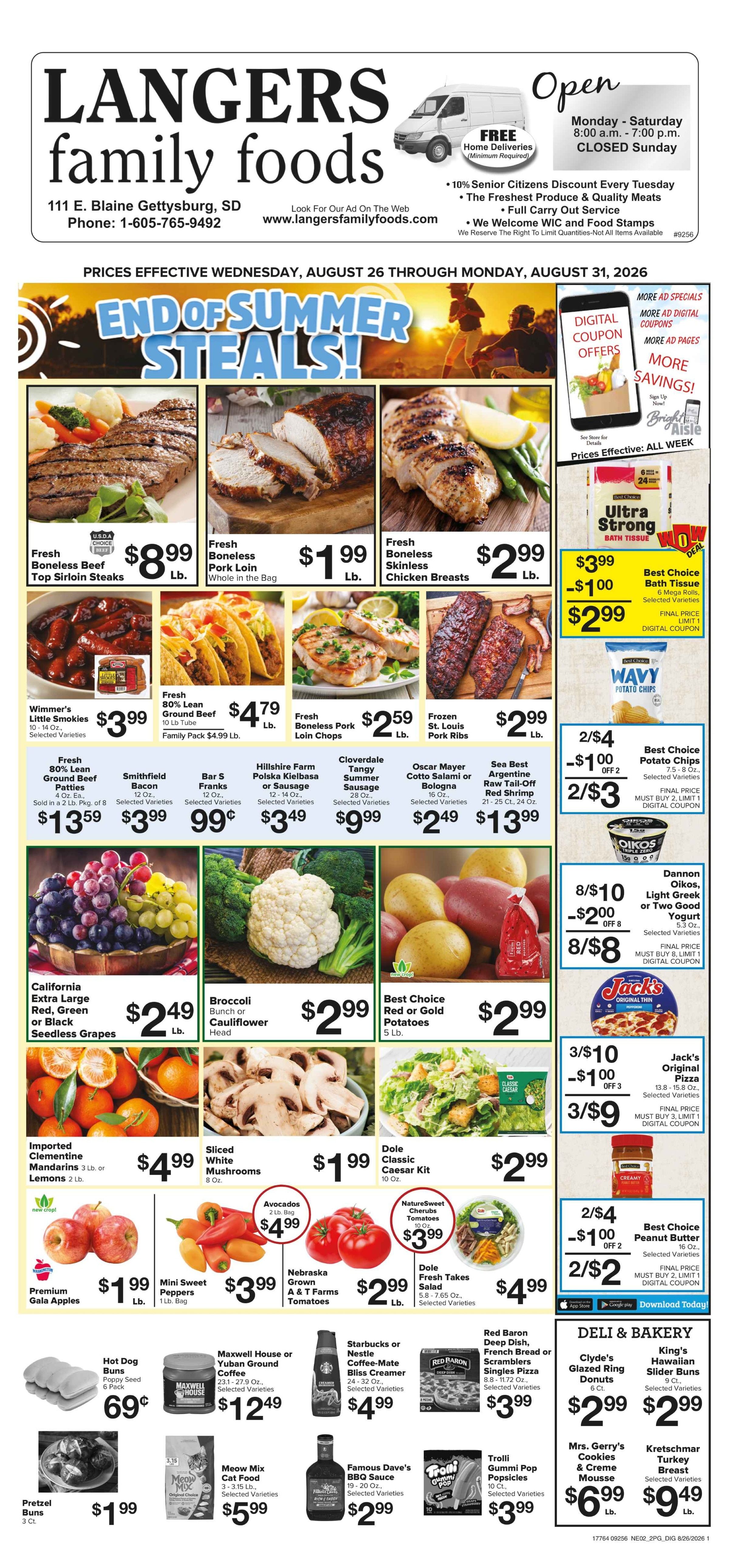 Langer's Family Foods End of Summer Steals! Weekly Ad August 26 - 31, 2026