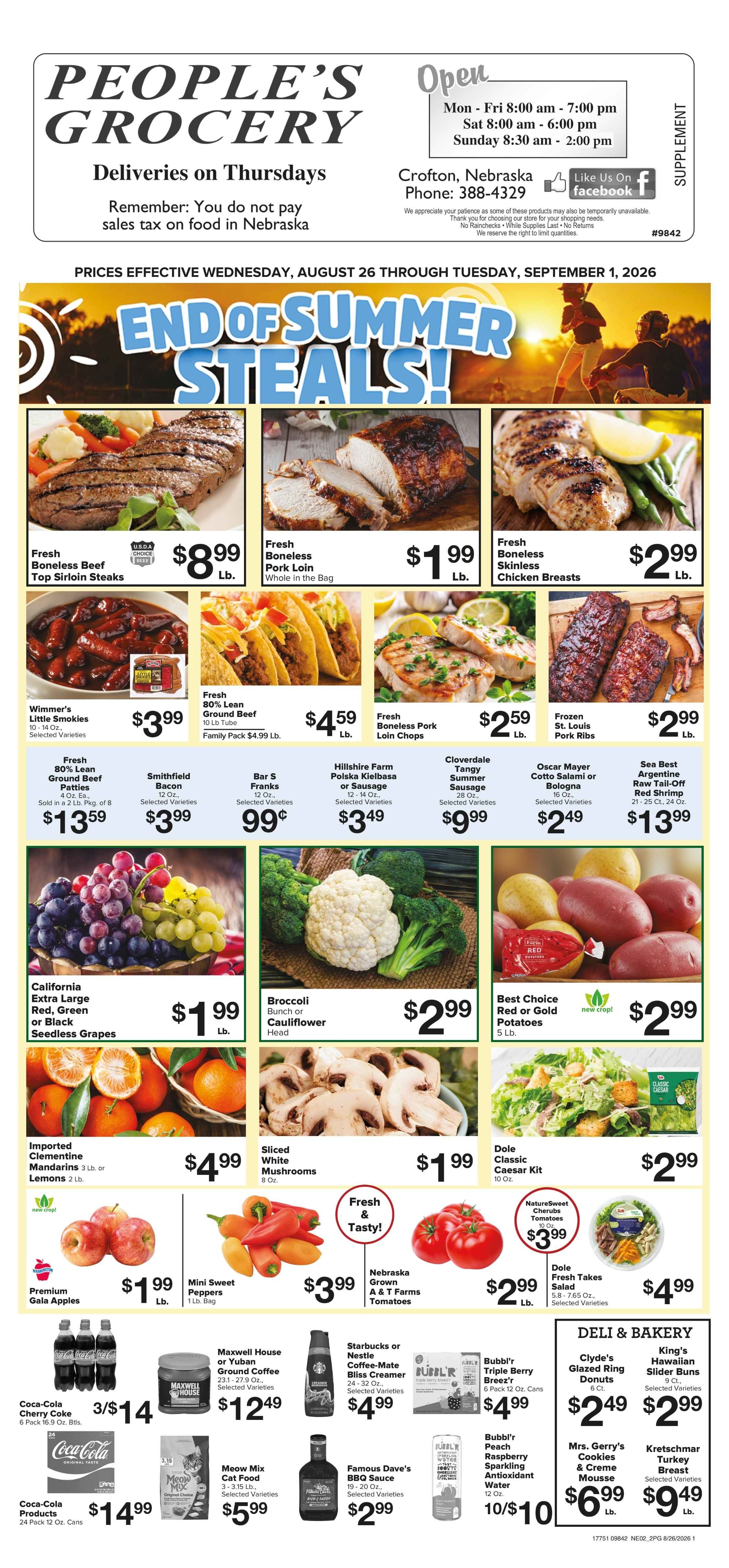 People's Grocery End of Summer Steals! Weekly Ad August 26 - September 1, 2026