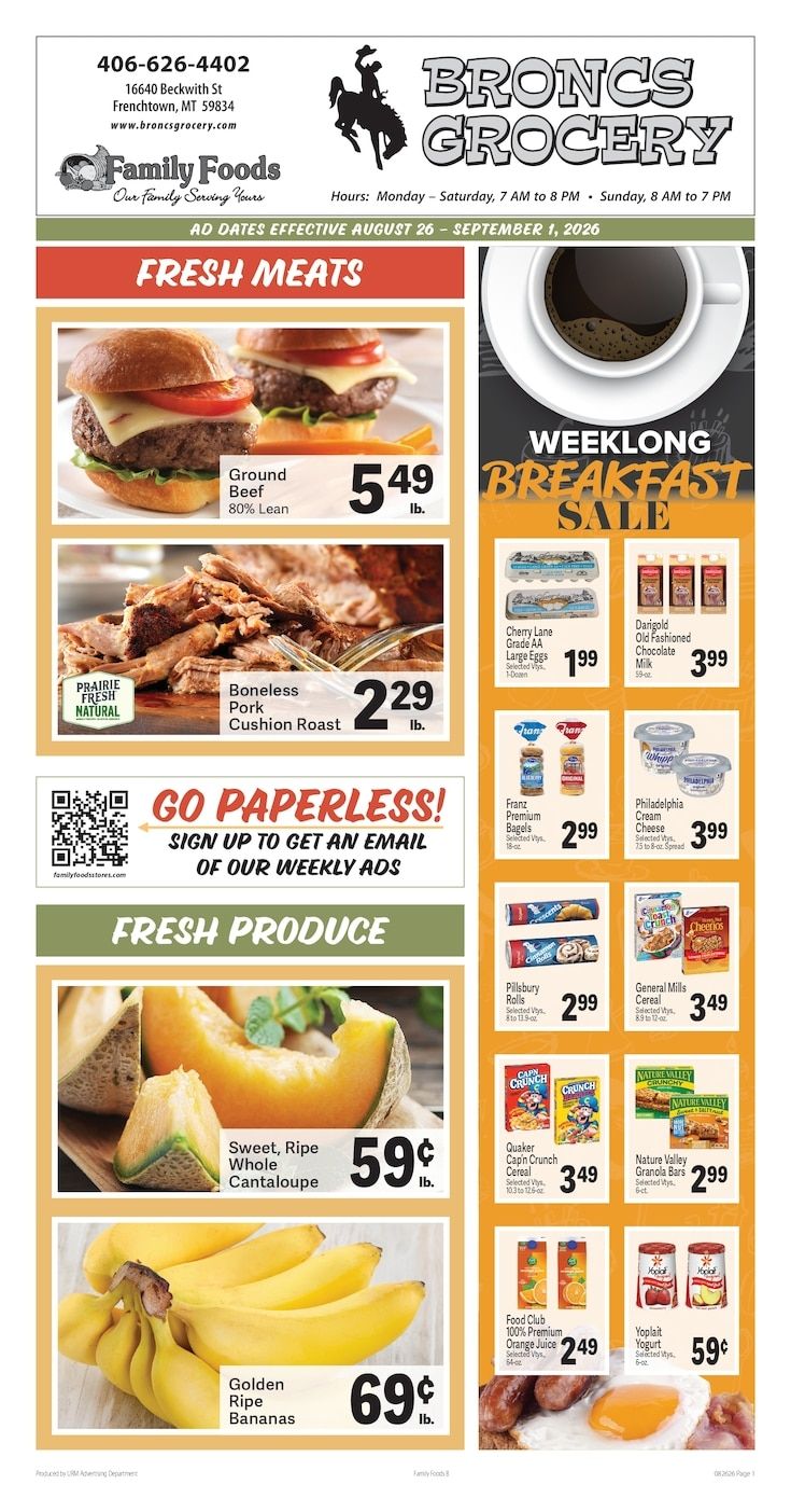 Bronc's Grocery Weekly Ad August 26 - September 1, 2026