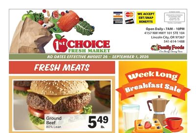 1st Choice Fresh Market Weekly Ad August 26 - September 1, 2026