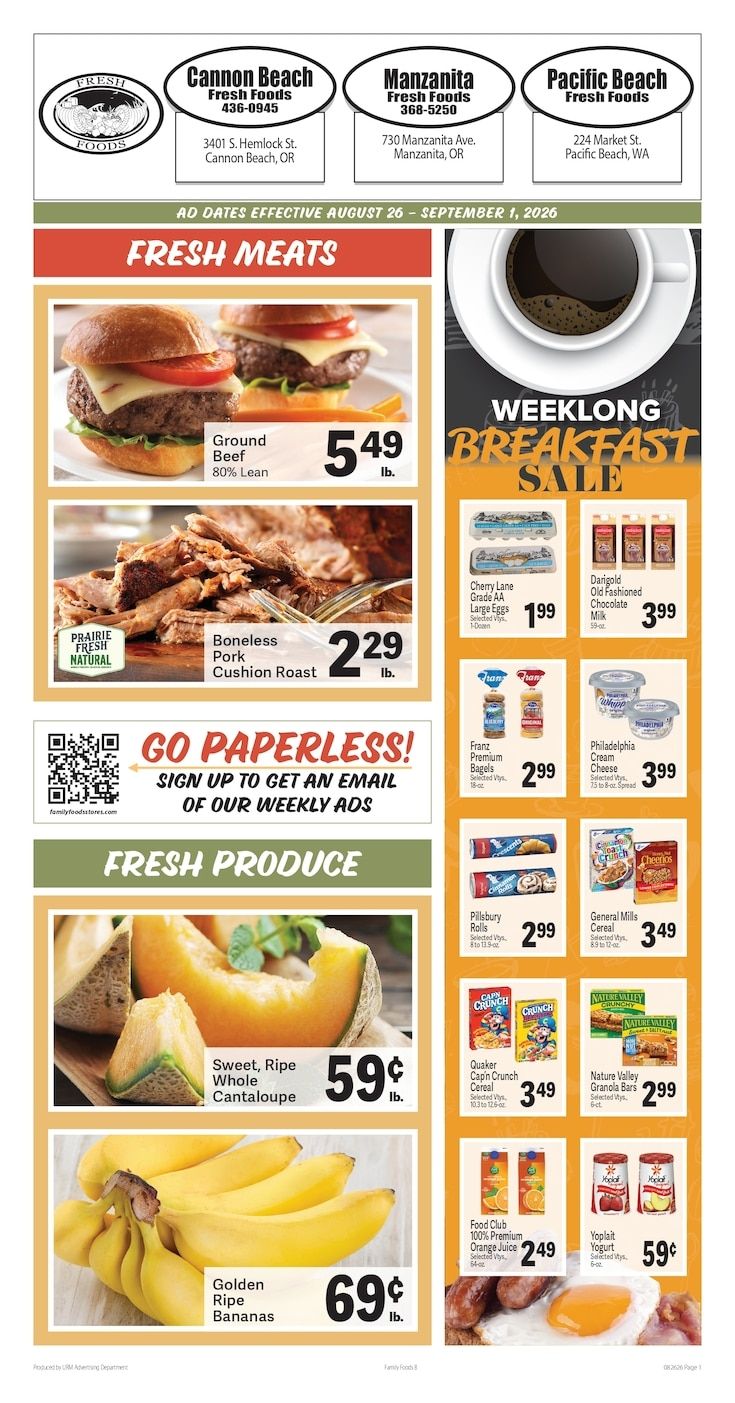 Fresh Foods Manzanita Weekly Ad August 26 - September 1, 2026