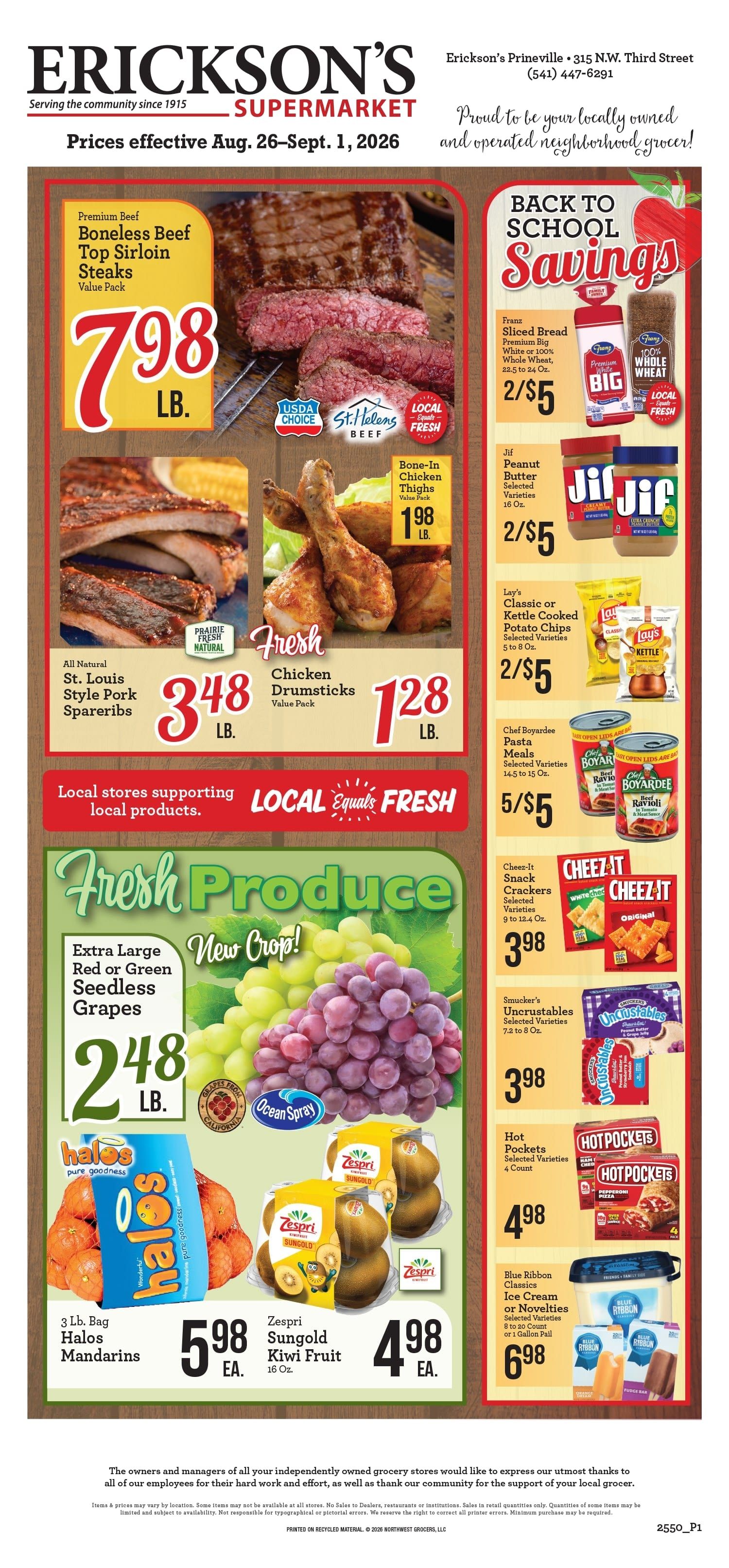 Erickson's Thriftway Weekly Ad August 26 - September 1, 2026