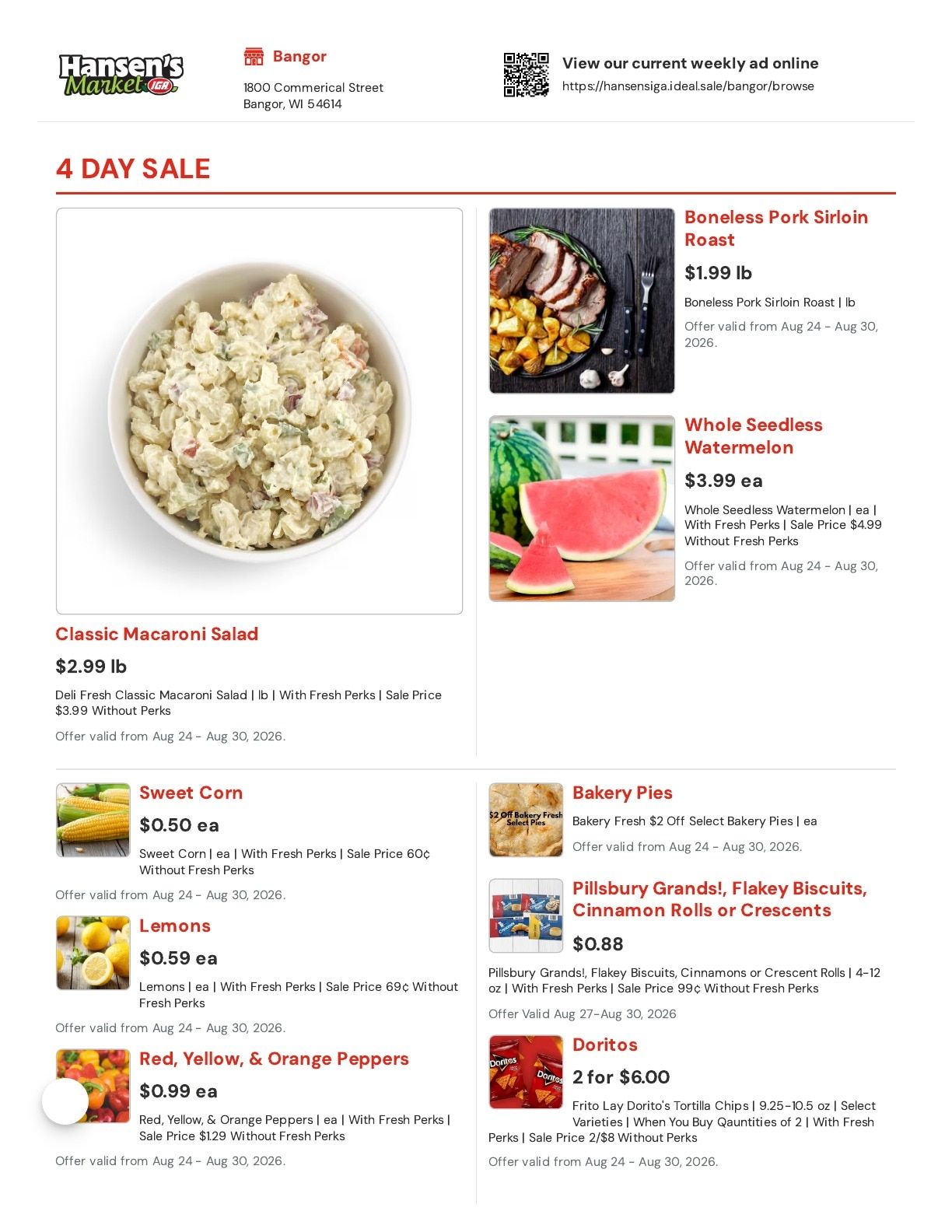 Hansen's IGA (Bangor, WI) Weekly Ad August 24 - 30, 2026