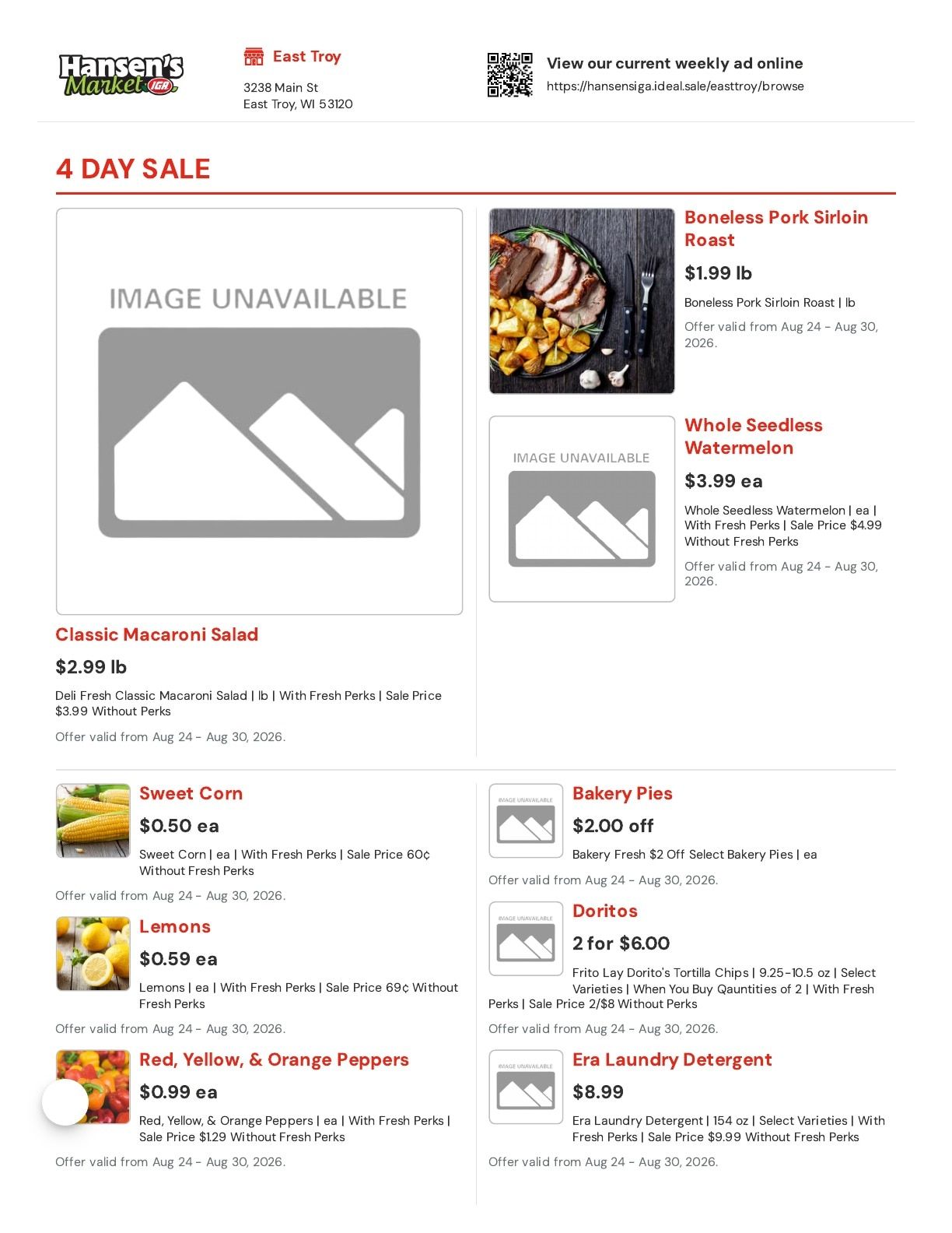 Hansen's IGA (East Troy, WI) Weekly Ad August 24 - 30, 2026